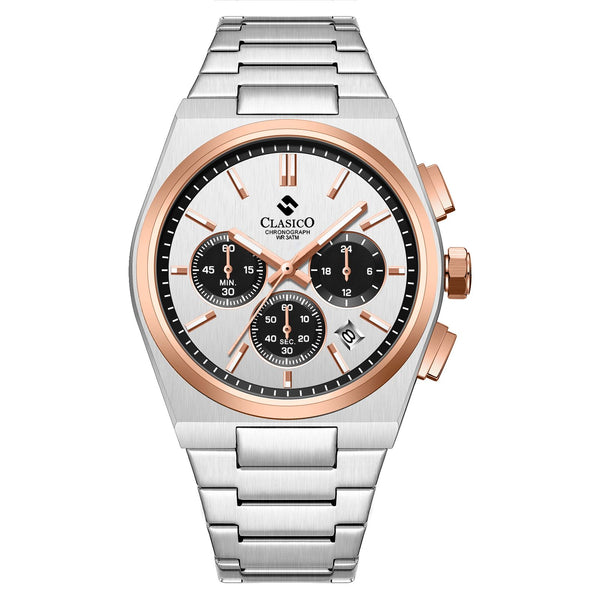 Rose Gold-Black Dial | Silver Band