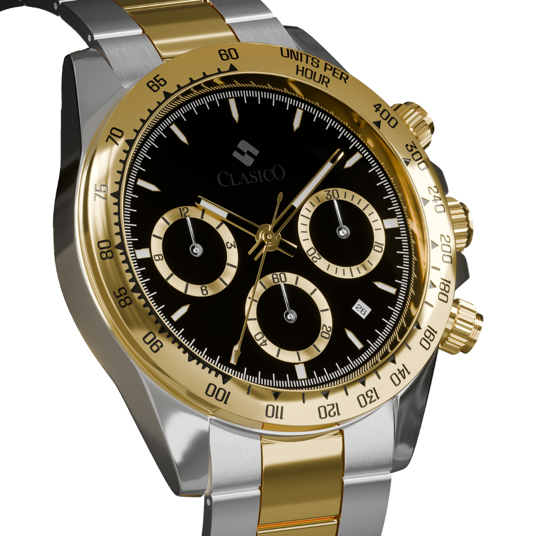 Back view of the water-proof Clasicio Dynasty watch highlighting the premium stainless steel back cover.