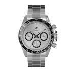Clasicio Arctic Royale chronograph watch featuring a sunray silver dial and premium stainless steel bracelet.