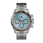 Clasicio Frost Chrono watch featuring a Tiffany blue dial and chocolate brown outer ring, Astronova Collection.