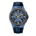 Clasicio Grandeur Imperium luxury watch featuring a 42mm royal blue case with gold accents and a sophisticated multi-dial face.