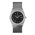 Clasicio Layl watch with a deep black dial, silver Arabic numerals, and a premium silver stainless steel integrated band.