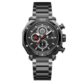 Clasicio Vortex Black chronograph watch from the Vortex Collection, featuring a sleek black dial and matching midnight steel stainless steel bracelet.