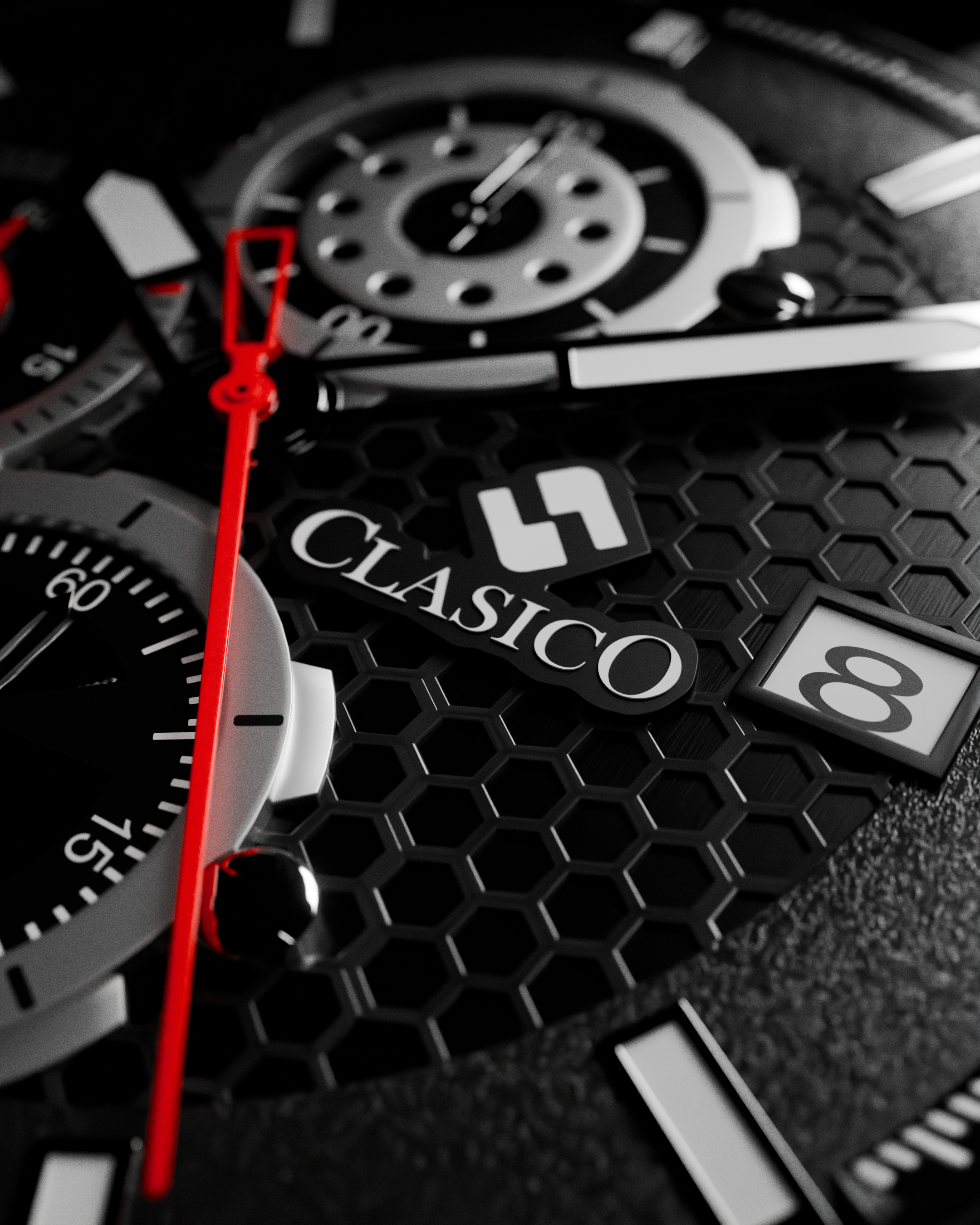 Clasicio Vortex Black watch displayed on a sunny beach background, demonstrating its versatile water-resistant durability and bold urban style in a leisure setting.