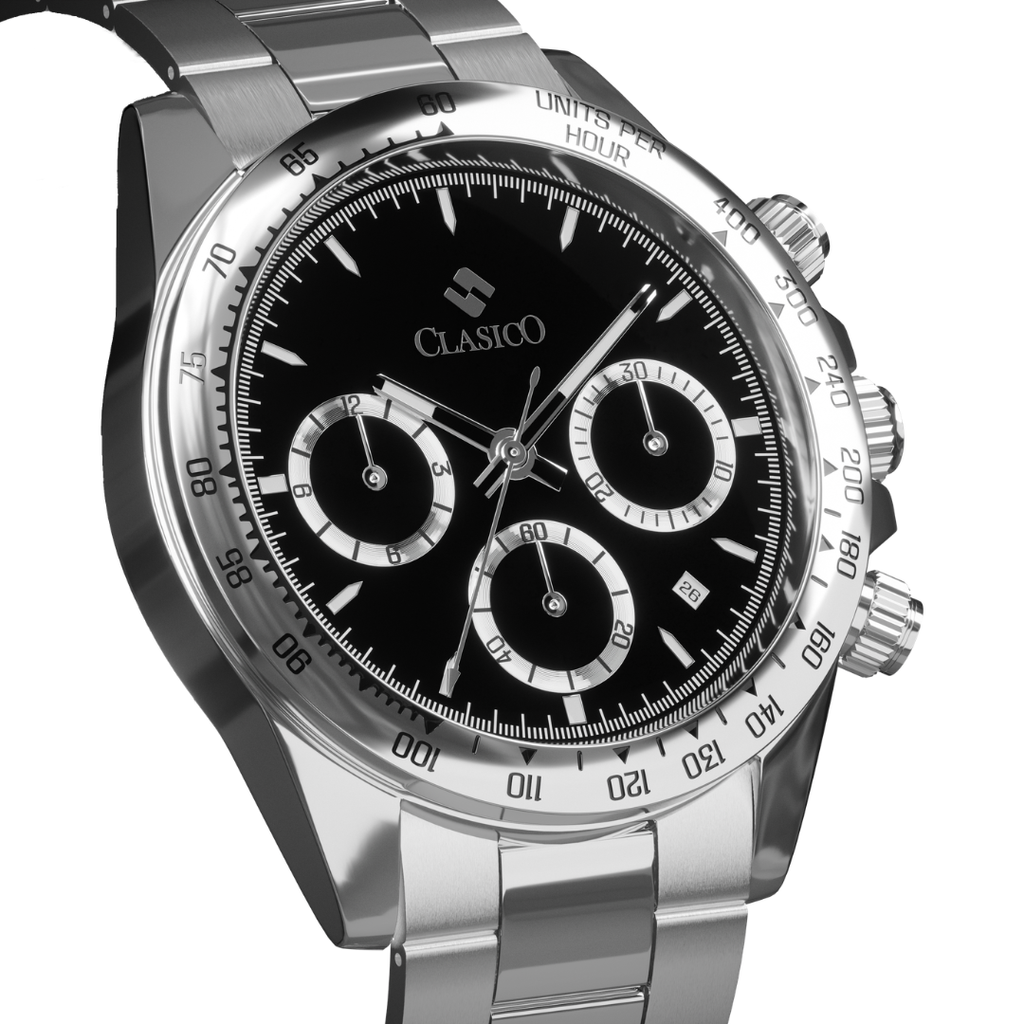 Men's Clasicio Astronova Collection watch, Chrono Shadow edition, black dial and stainless steel chronograph.