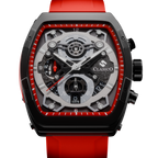 Professional reverse-angle shot of the Crimson Noire watch showcasing the premium stainless steel back cover and water-resistant construction.