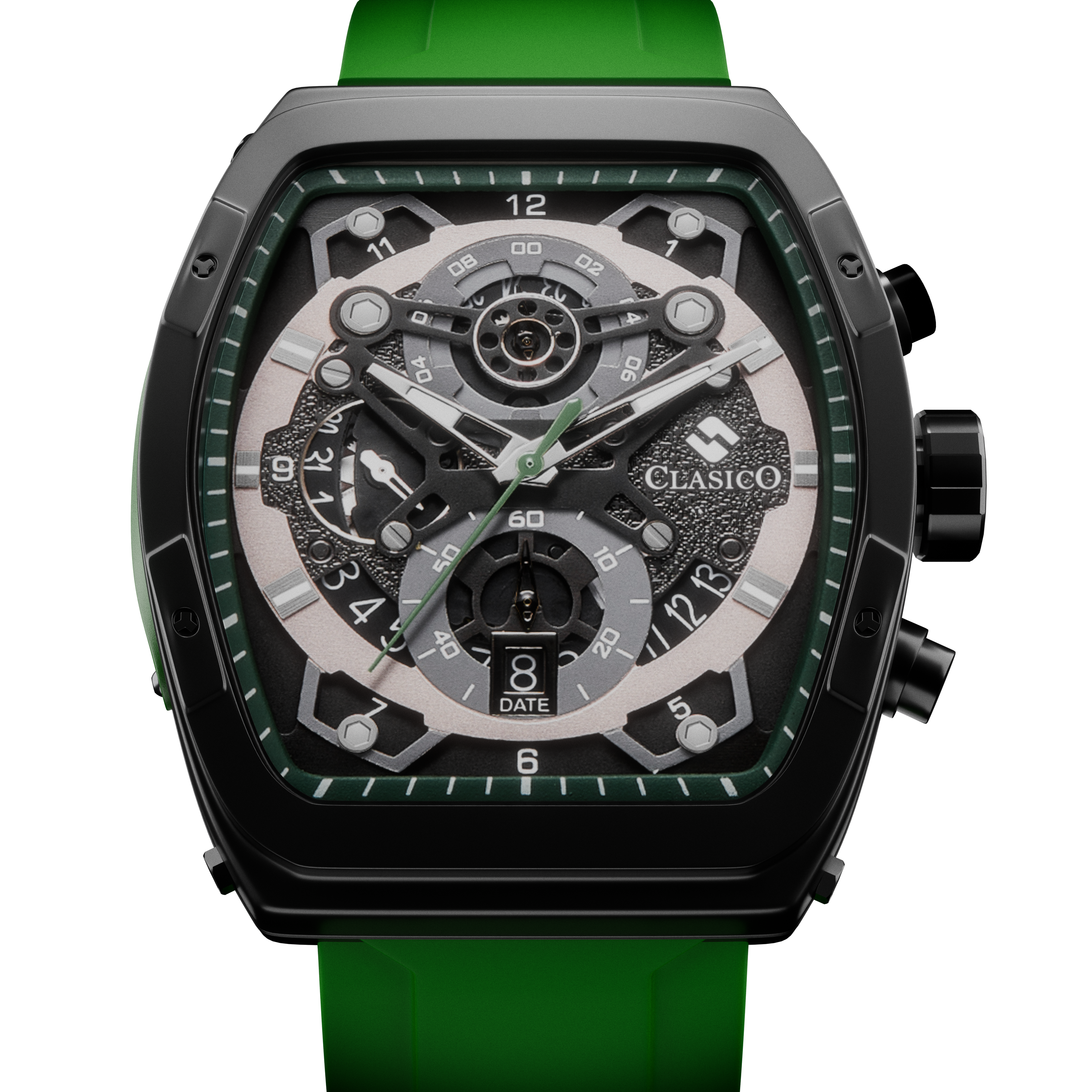 Professional shot of the Verde Mist watch highlighting the premium stainless steel back cover and durable 3 ATM water-resistant design.