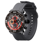 Side view of the Circuit Breaker watch by Clasicio, showcasing the industrial black case and precision quartz movement buttons.