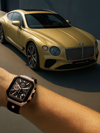 Side view of the Gold Zypher watch by Clasicio, showcasing the brushed gold casing and industrial chronograph pushers.