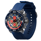 Side view of the Midnight Drift watch by Clasicio, showcasing the polished alloy case and textured chronograph movement buttons.