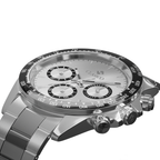  Silver Arctic Royale watch by Clasicio from the Astronova Collection with a black tachymeter outer ring.