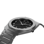 Silver Layl watch by Clasicio from the Dawr Collection, showcasing the seamless integrated bracelet and date window.