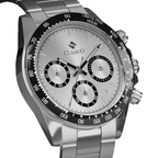 Water-proof Clasicio Arctic Royale watch showing the premium stainless steel back cover and durable three-link band.
