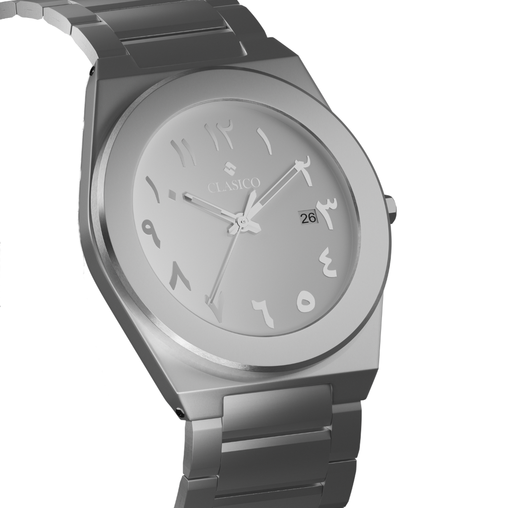 Water-proof Clasicio Noor watch in premium stainless steel with a sleek, sophisticated case design.
