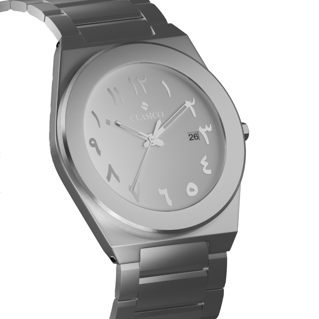Water-proof Clasicio Noor watch in premium stainless steel with a sleek, sophisticated case design.