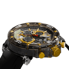 Water-resistant Clasicio Grand Prix Gold watch with a premium 22mm black strap and 12mm case thickness.