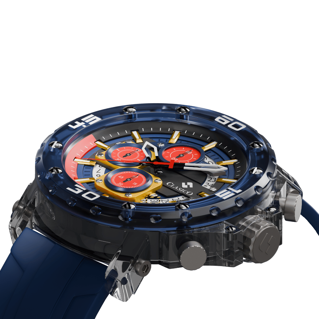 Water-resistant Clasicio Midnight Drift watch with a premium 22mm black strap and 12mm case thickness.